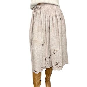 Vintage pinky taupe brown embroidered cut out full midi skirt